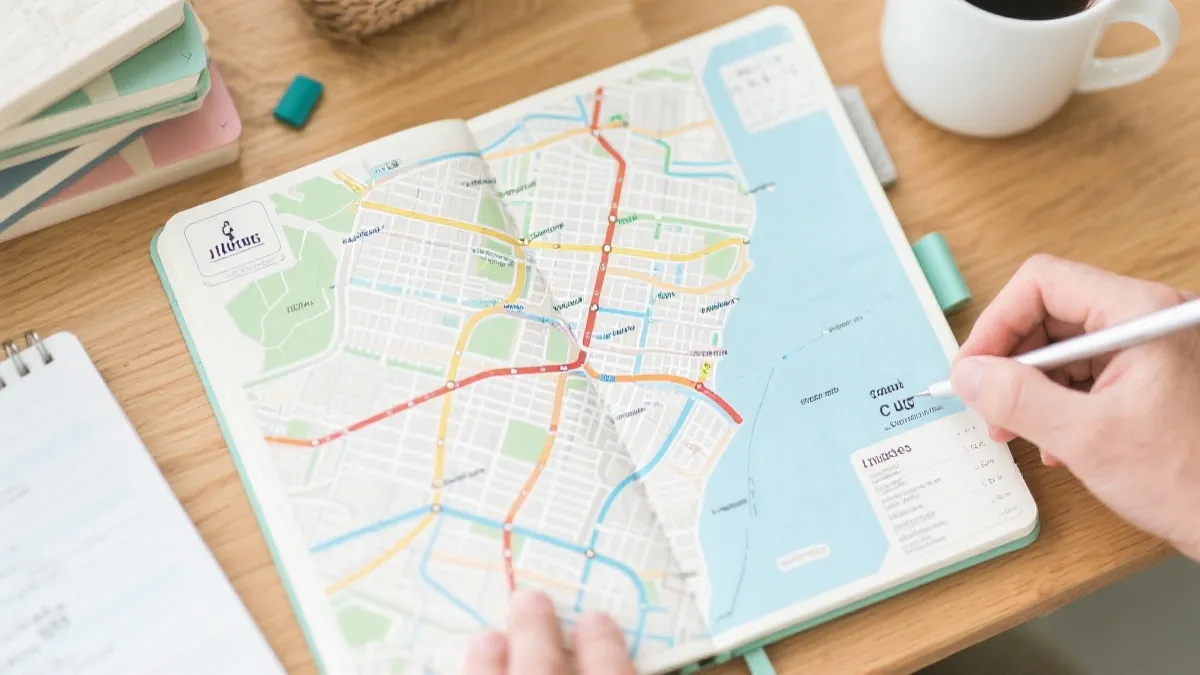 城市地图与交通线路的旅行规划视觉
